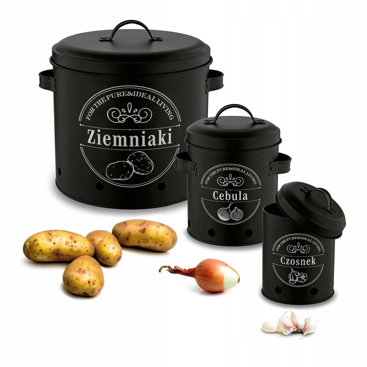 Tadar Metalen Keukencontainers voor Aardappelen, Uien & Knoflook (3 stuks)