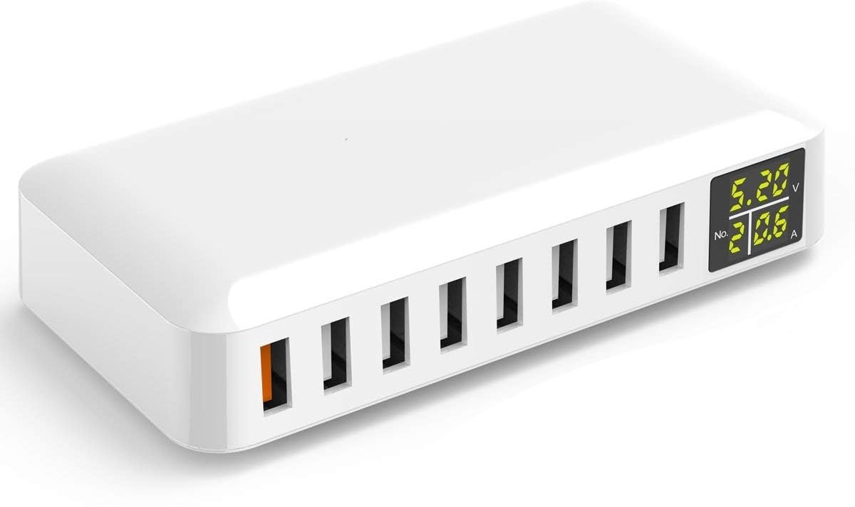 longziming -USB Oplaadstation Wit – 40W Multiport Snellader met LED-Scherm – 13×2,6×6,5 cm