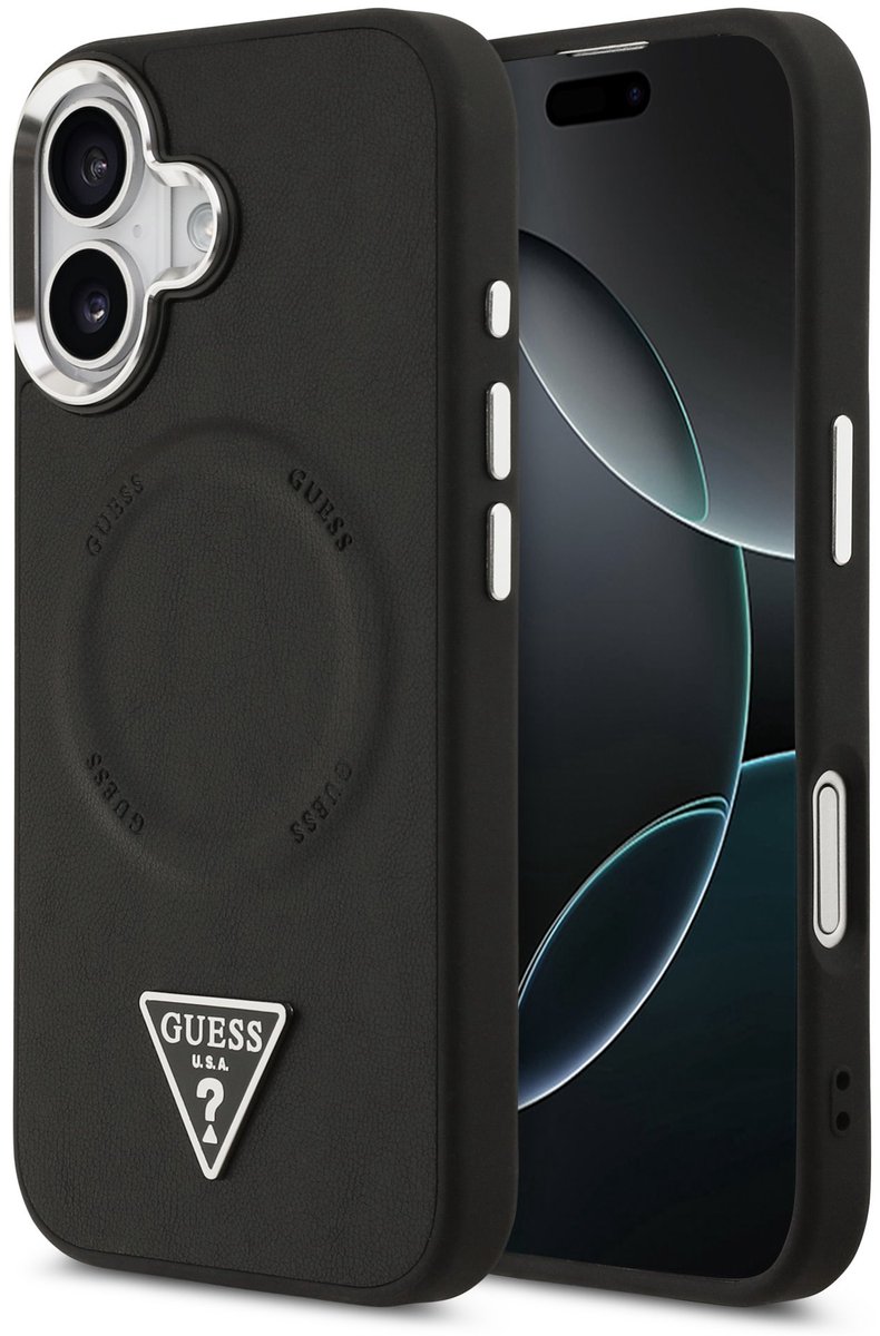 Guess Triangle Logo geschikt voor iPhone 17 hoesje MagSafe compatibel - Zwart