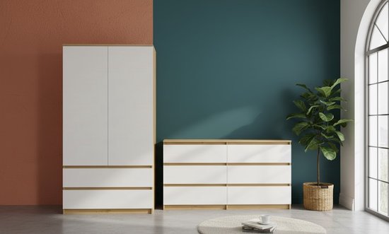 Easy4You P3 150 cm zwart/wit schuifdeuren kledingkast 150 x 200 x 58 cm met spiegel - slaapkamermeubels, opslag - multifunctionele kast