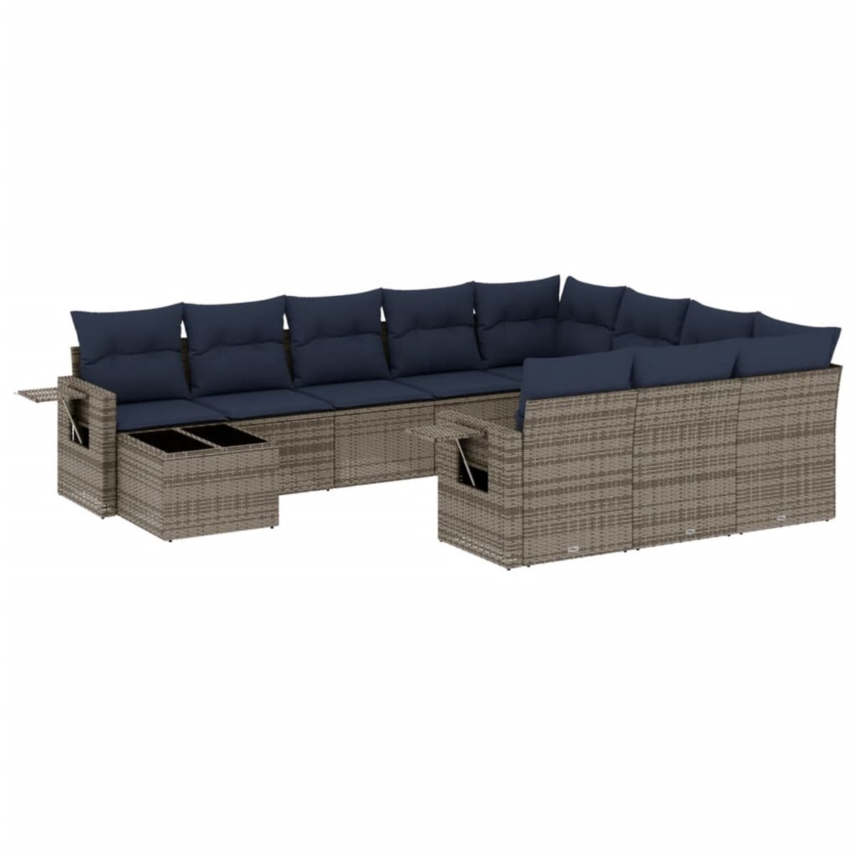 vidaXL - 11-delige - tuinbankset - met - kussens, - grijs - polyrotan
