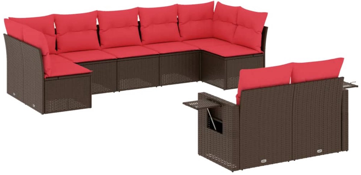 vidaXL - 9-delige - tuinbankset - met - kussens, - bruin - polyrotan