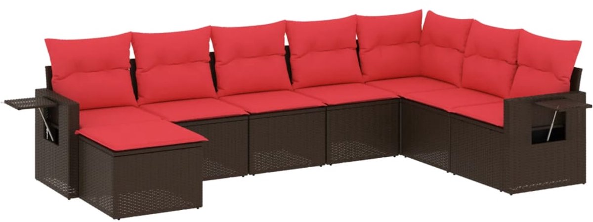 vidaXL - 8-delige - tuinbankset - met - kussens, - bruin - polyrotan