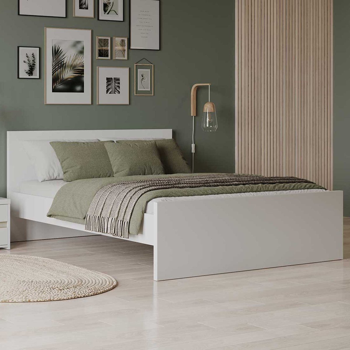 Tweepersoonsbed Clyde - 160x200cm - Wit - CBA - Tweepersoons Bedkader - Wit - Melamine; Spaanplaat Tweepersoons Normaal Bed