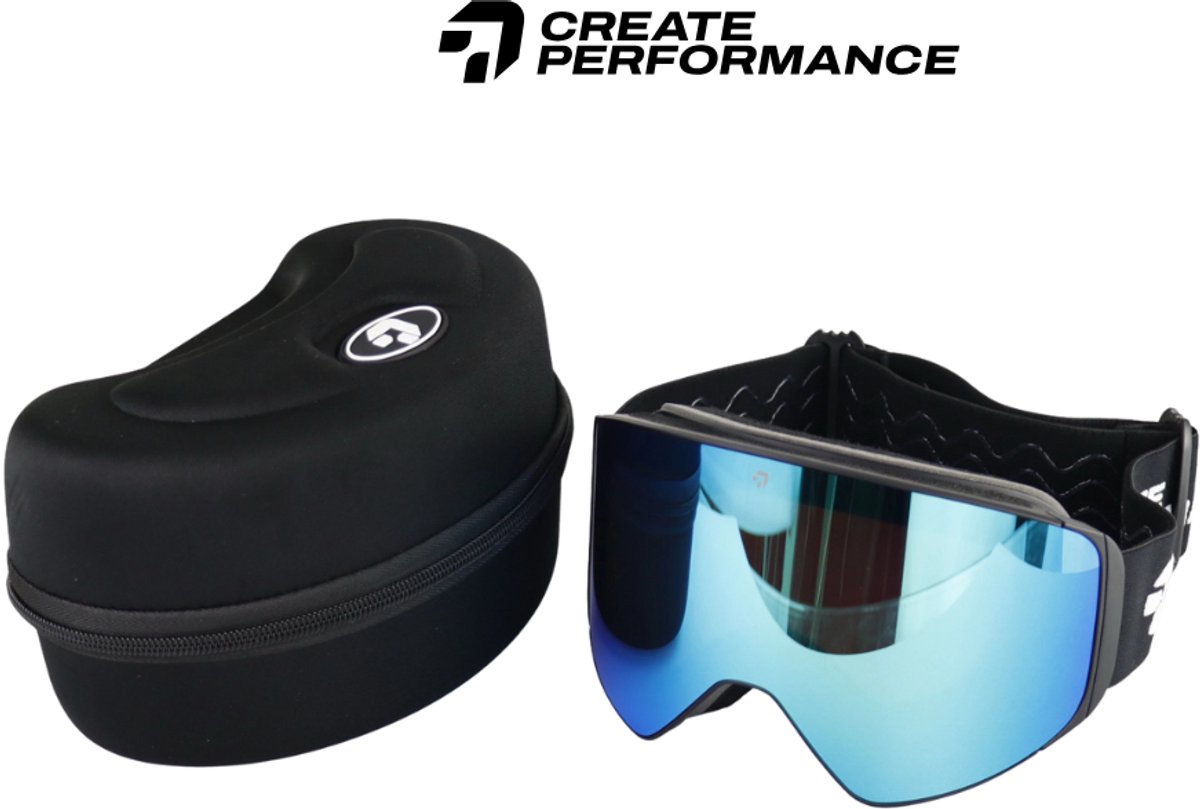 CREATE PERFORMANCE Skibril - Wintersport - Skien - Snowboarden - Blauw - Dames en Heren - One size - Met opbergbox