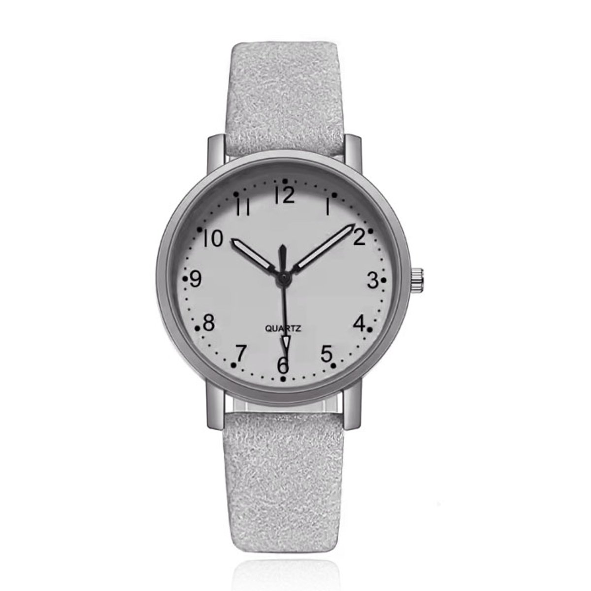 LGT Quartz horloge zilverkleurig met witte leren band en witte wijzerplaat