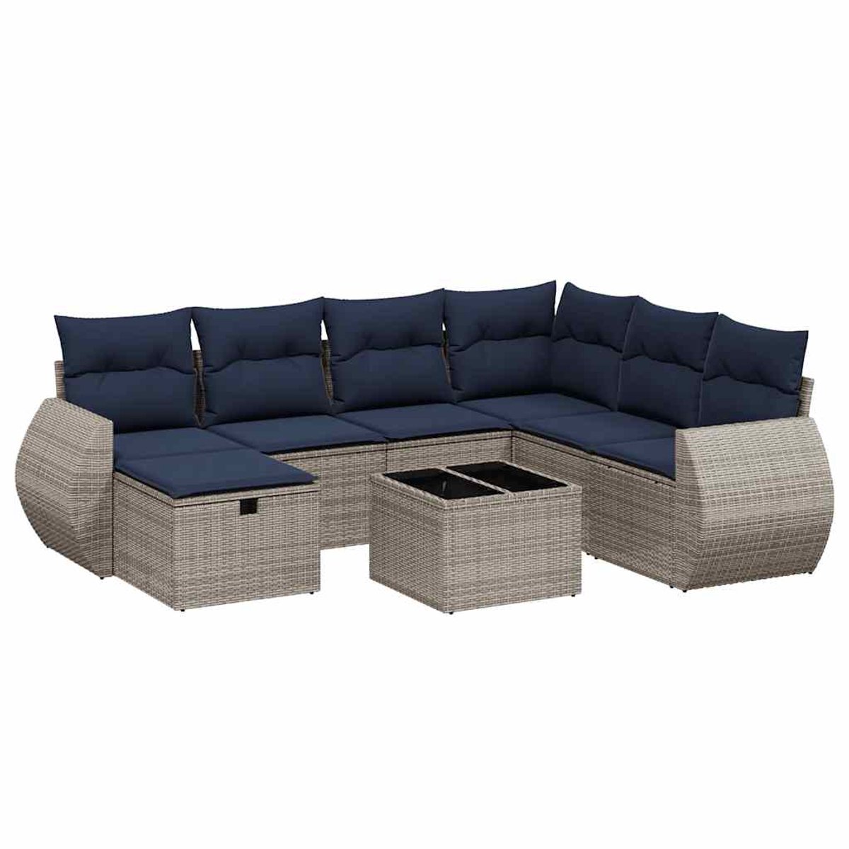 vidaXL - 8-delige - tuinbankset - met - kussens, - grijs - polyrotan