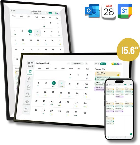 Digitale Fotolijst - 15.6" Planner - 1080 Full HD Interactief Touchscreen - Gezinsplanner - Agenda 2026 - Weekkalender 2026 - Kalender 2026 - Good Experience