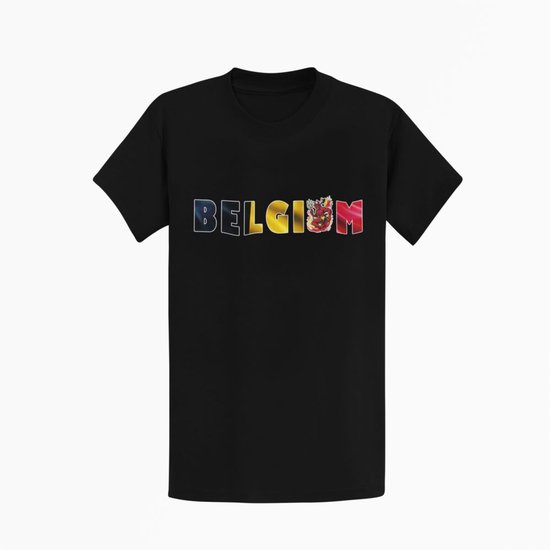 Belgium T-shirt – Zwart Geel Rood Letters - Patriottisch België Fan Shirt - Zwart Maat L