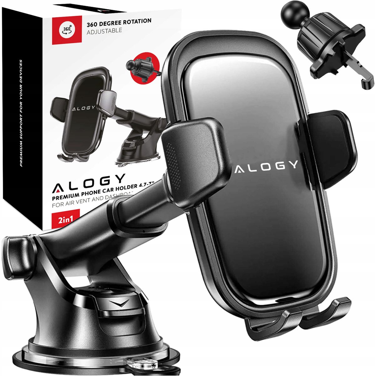 Alogy Autohouder 3-in-1: Telefoonhouder voor Auto, Raam, Dashboard