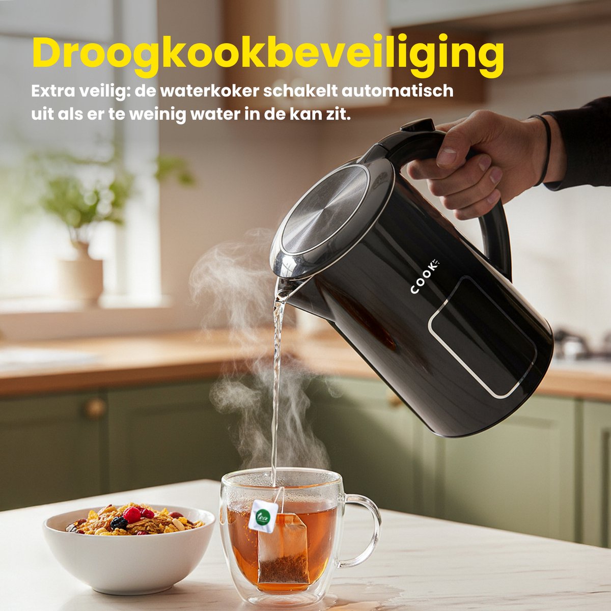 COOK-IT Waterkoker - LED Touchscreen - Instelbare Temperatuurregeling - Waterkokers - 1.7L - Elektrisch - Cool Touch — afbeelding 4
