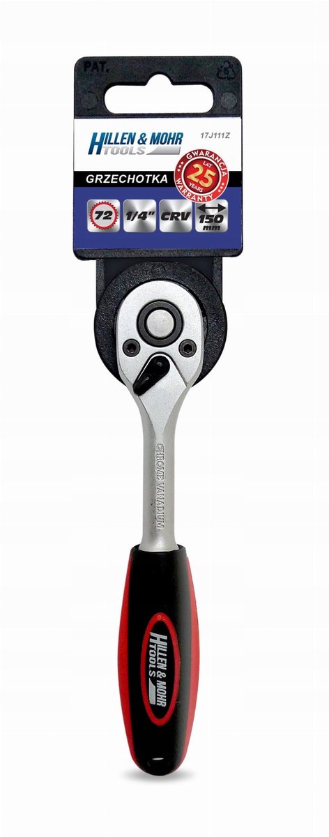 DEDRA Ratelsleutel 1/4", 72T, CRV, Ergonomische Handgreep