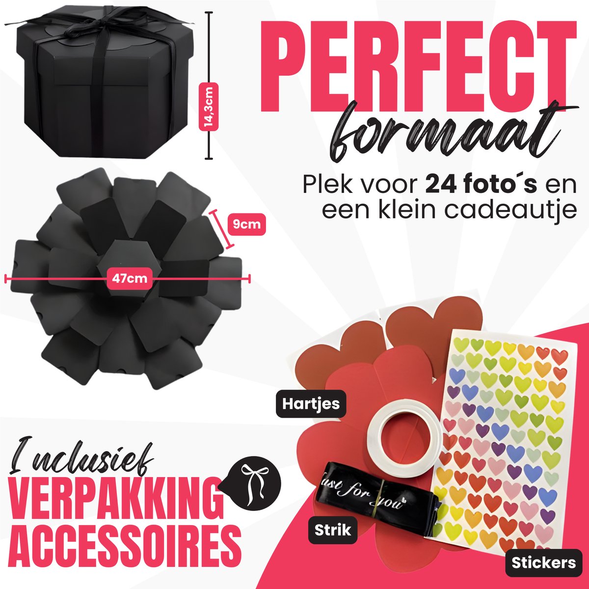 WoniQ Explosion Box - Foto box - Mystery Box - Unieke Geschenkdoos - Explosie box - Foto Doos - Knutselen - Cadeau voor Man en Vrouw - Inclusief Handleiding + Bonus stickervellen en plakband — afbeelding 4