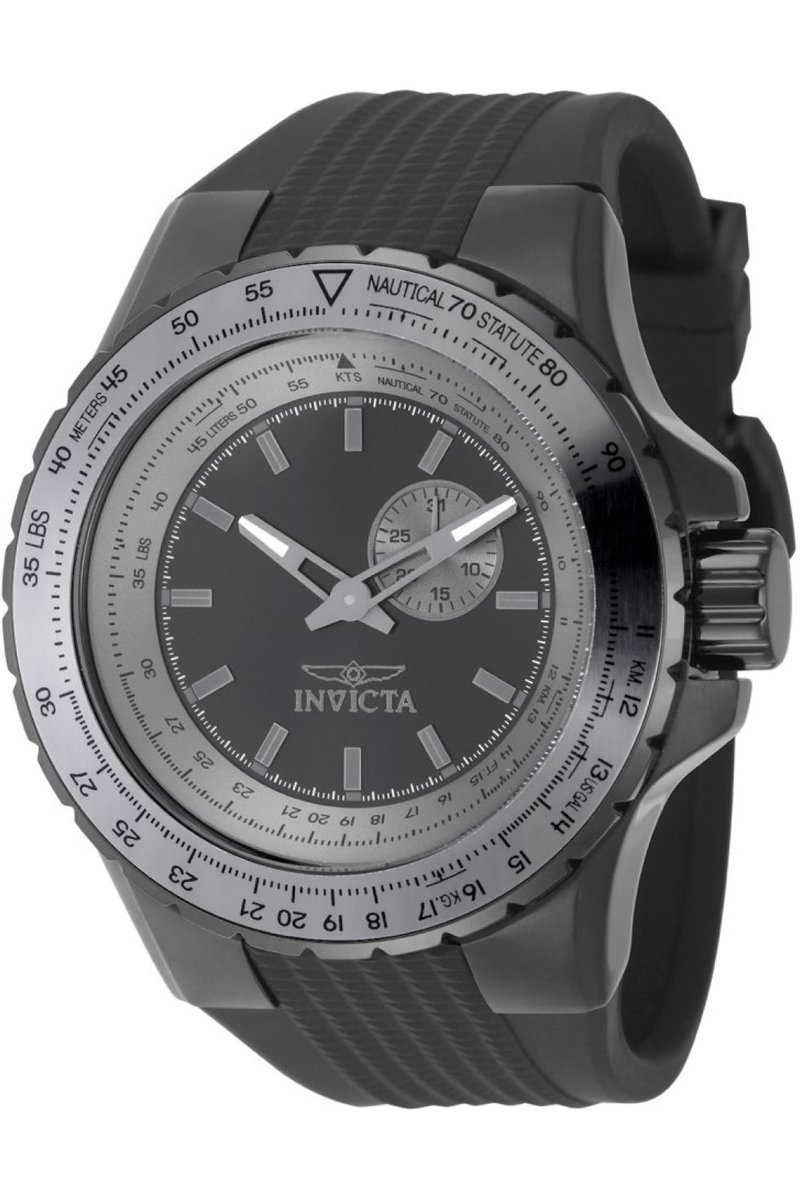 Invicta Aviator 49728 Heren Horloge - Waterdicht - Analoog - Quartz Uurwerk - Roestvrij Staal met zwarte Wijzerplaat - 50mm