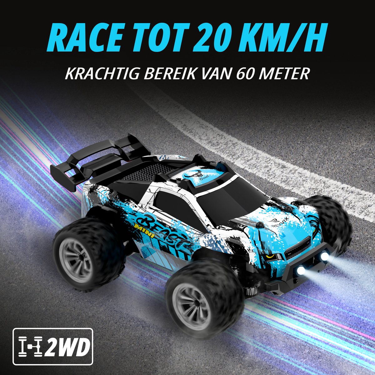 Revvix Bestuurbare Auto - RC Auto - Afstandsbestuurbare auto - Radiografisch bestuurbare auto - Race auto afstandbestuurbaar - Auto afstandsbediening - RC Drift Car - Offroad Monstertruck - 2 Accu's - 20 km/u - Buiten - voor Jongens & Volwassenen — afbeelding 4