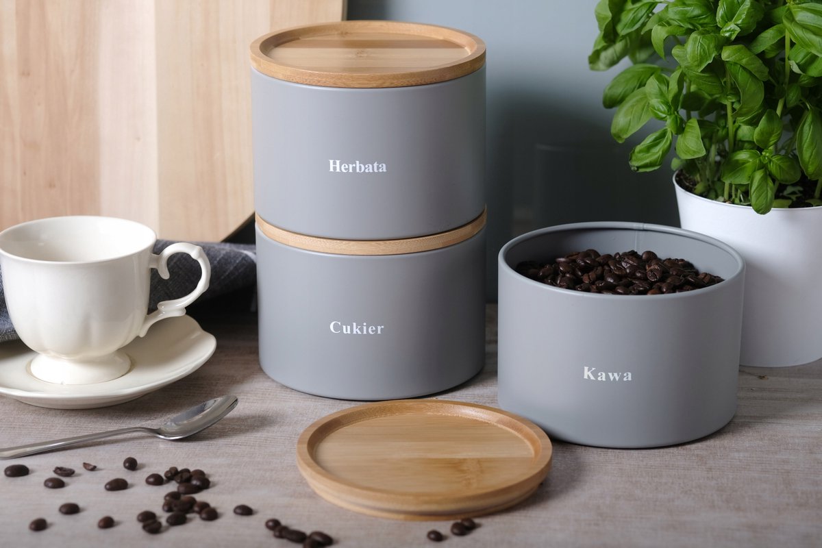 Brunbeste Set van 3 Keukenpotten voor Koffie, Thee & Suiker - Grijs