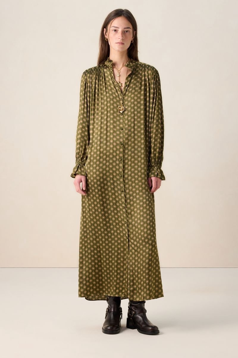 Sissy-Boy - Donkergroene maxi jurk met print