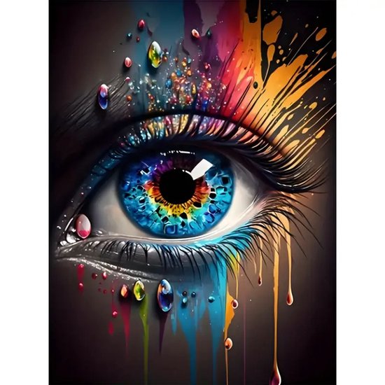 nr 362 Diamond Painting abstract gekleurd oog 30x20cm (rond)