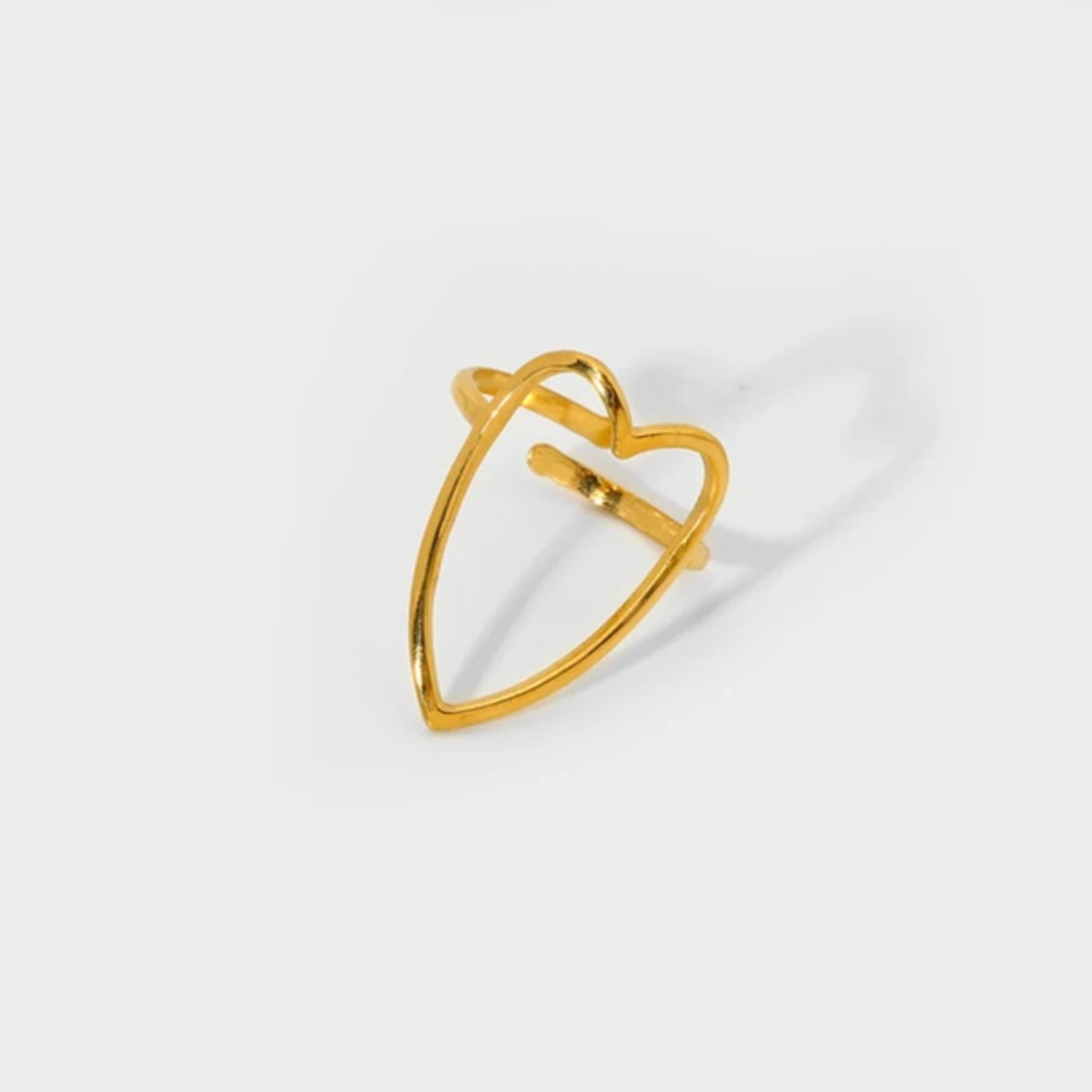 Minimalistische open hart ring - Stainless Steel goudkleurig - Waterproof - The Jewellery Salon - Statement brede ring
