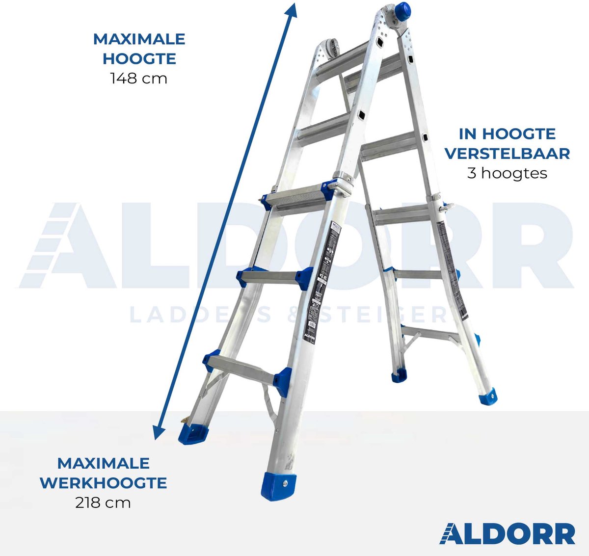 ALDORR Home - Multiladder Uitschuifbare Vouwladder 4x3 - 3,00 meter – foto 6