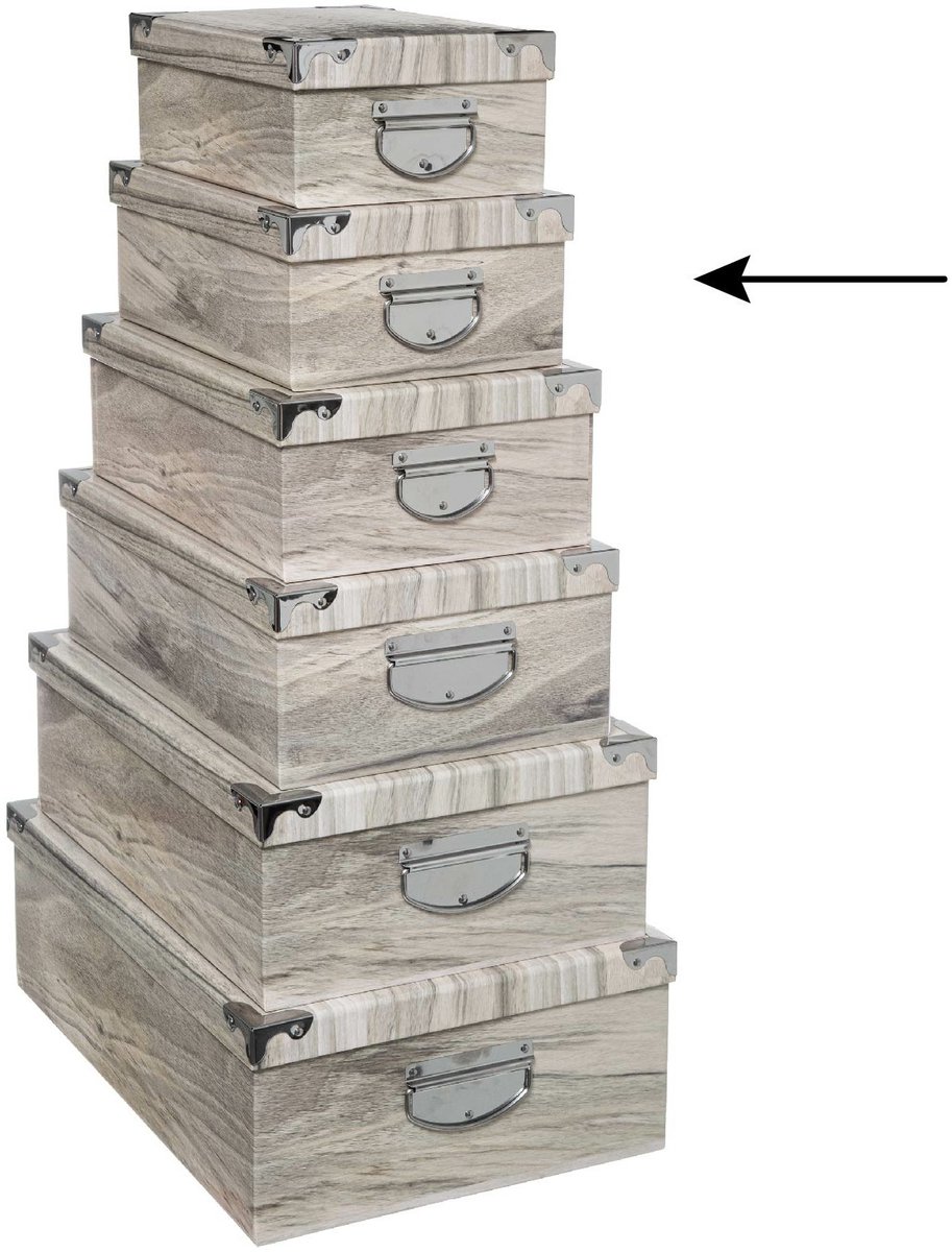 5Five Opbergdoos/box - 6x - Houtprint licht - L32 x B21.5 x H12 cm - Stevig karton - Treebox