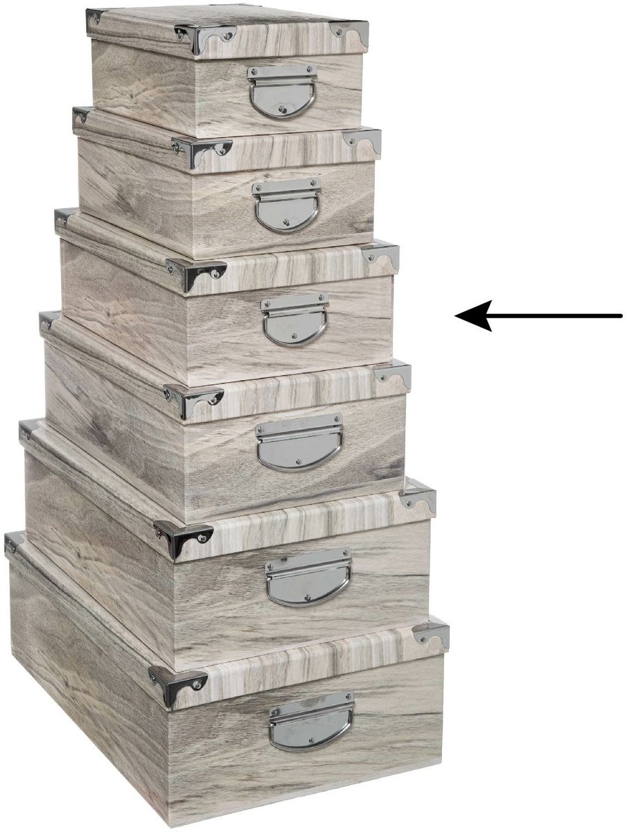 5Five Opbergdoos/box - 4x - Houtprint licht - L36 x B24.5 x H12.5 cm - Stevig karton - Treebox