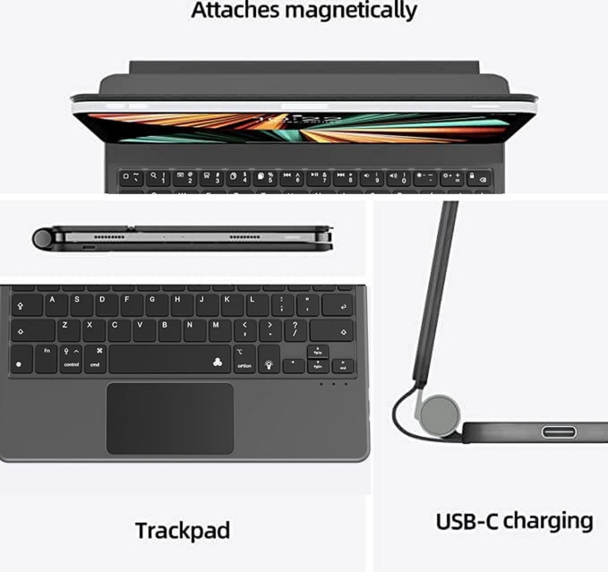 Toetsenbord Hoes Geschikt Voor Apple iPad 2025 11 Inch (11th Gen) / iPad 2022 10.9 Inch (10th Gen) 10de Generatie - Bluetooth Magnetisch Keyboard Case - met Touchpad Muis en Verlichting - QWERTY - Zwart — cadeau in Telefoon & Tablet - foto 4