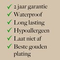 Lijst met voordelen: 2 jaar garantie, waterdicht, langdurig, hypoallergeen, laat niet af, beste gouden plating.