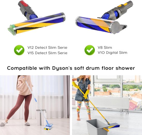 Twee stofzuigerborstels, compatibel met Dyson V12, V15, V8, V10. Twee vrouwen gebruiken een stofzuigerborstel.
