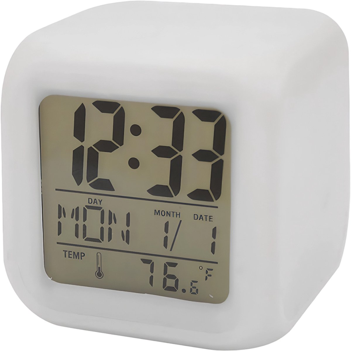 QTTVBTNA - Digitale Wekker - 8 cm Kubus met Snooze - 7 Kleuren Nachtlampje - Toont Datum en Temperatuur - Voor Volwassenen en Studenten - Wit - 8x8x8 cm - 1 stuk