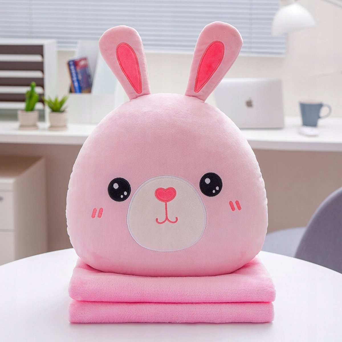 Roze Konijn Knuffel met Dekentje 4-in-1 - Warm & Decoratief