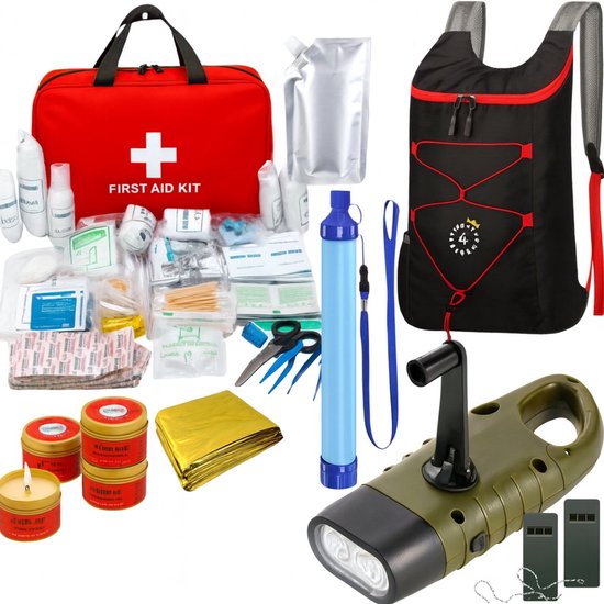 Twenty4seven® Ultieme Noodpakket voor Thuis - Survival Kit & Overlevingspakket - Oorlog, Stroomuitval & Rampen - Inc. Waterfilter, Nooddeken, Noodverlichting Etc.