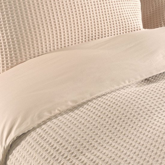Housse de couette gaufrée – LitaLente Sable – 100 % Katoen – Luxe et respirante – Comprend 2 Taies d'oreiller 60 x 70 cm – Qualité hôtelière – Infroissable et résistante – Convient aux Dekbed de 240 x 220 cm