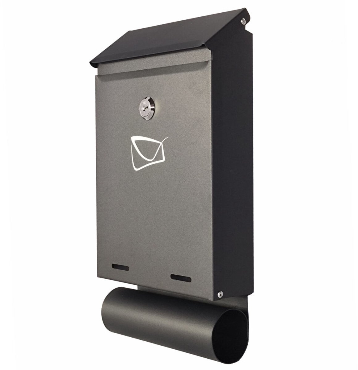 Brievenbus PO-X6 – Stalen Muurbrievenbus met Sleutel & Krantenrol – Zwart – Weerbestendig - 32 × 18,5 × 5,5 cm