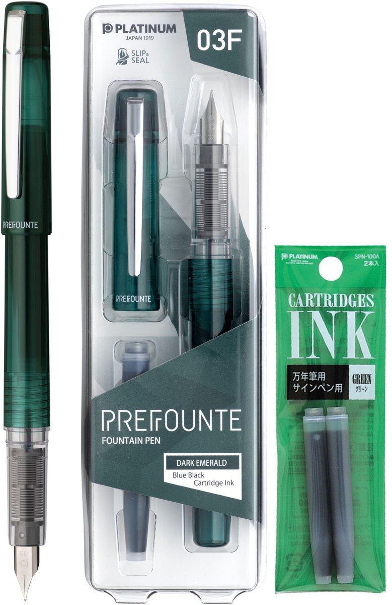 Platinum - Prefounte Vulpen - Medium - Graphite Blue - Met Groene vullingen