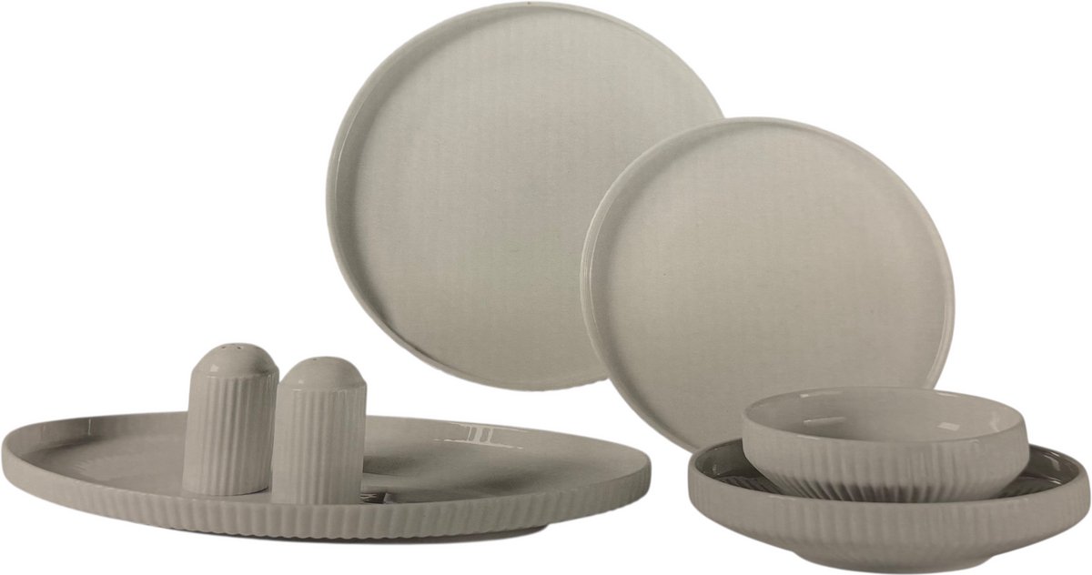 Almina Borneo - Porseleinen Serviesset - 27-delig - Wit - 6-Persoons - Dinerset