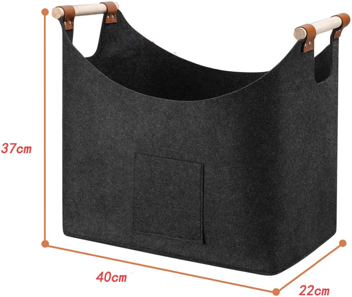 Houtmand Voor Haardhout - 40*22*27cm - Mand Voor Brandhout - Brandhoutmand - Opslag Binnen - Haardhout Mand - Opbergtas - Keuken Organiser - Opbergtassen - Opvouwbare Vilten Mand - Opbergmand - Voor het vervoer van hout, kranten, speelgoed, winkelen — cadeau in Wonen & Interieur - foto 5