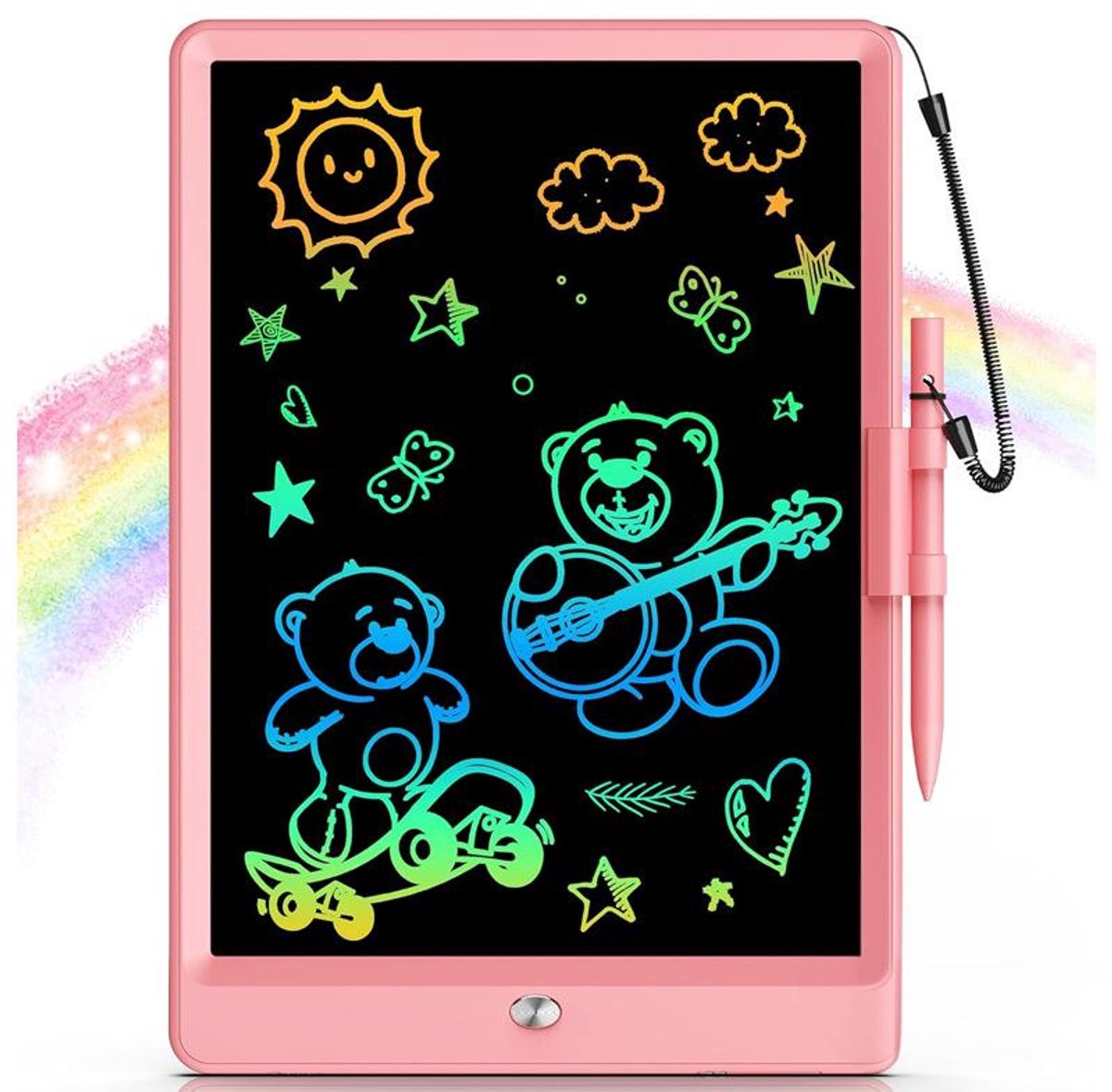 Funlab Tekentablet voor Kinderen - 10 Inch - Met Stickervel - Tekenbord met LCD Scherm - Teken Tablet Kids - Grafische Tablet - Leren Tekenen - Roze