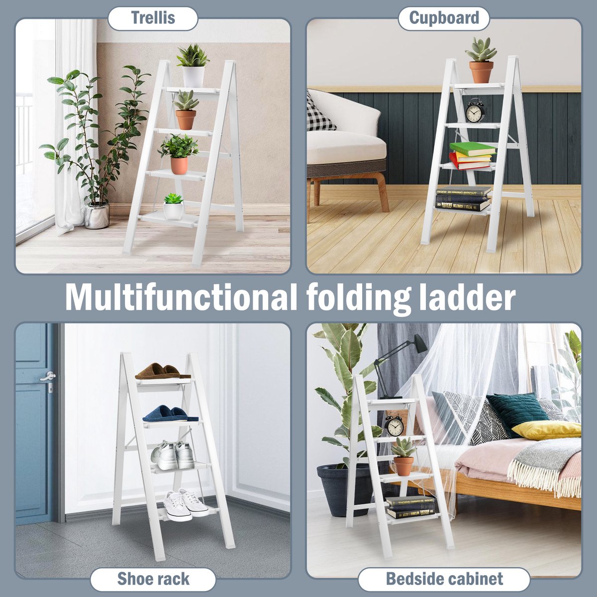 Opvouwbare ladder 3 Treden Keukentrap Inklapbaar - Anti-Slip - Trap Ladder Alu Wit – foto 5