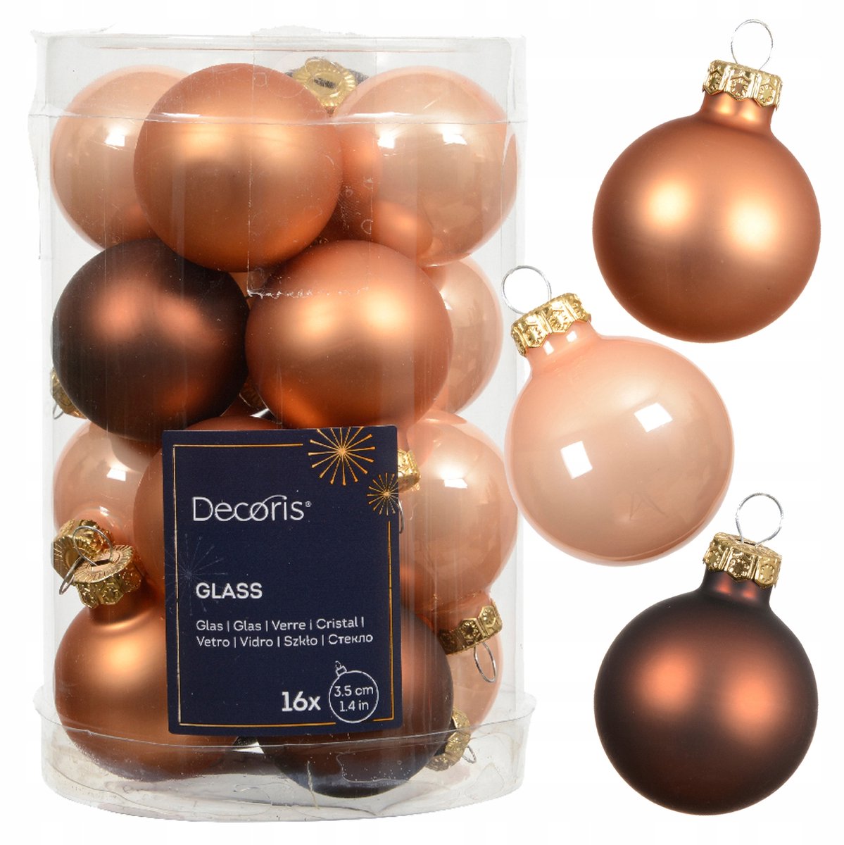 Glazen Kerstballen 3,5 cm - Mix Kleuren, 16 Stuks in Tube
