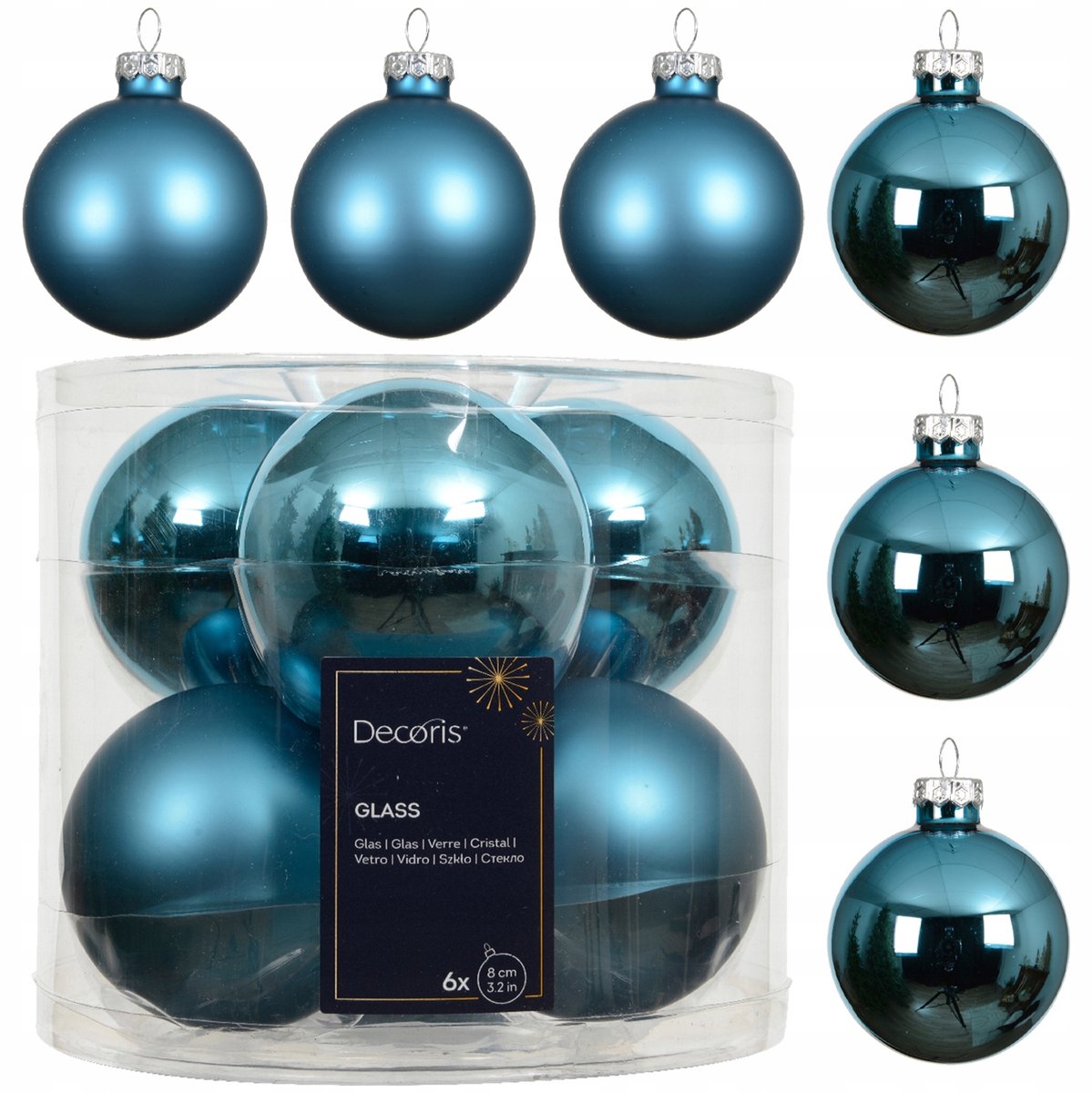 Kerstballen Blauw Glad 6 stuks 8 cm mixpatronen - stijlvolle decoratie