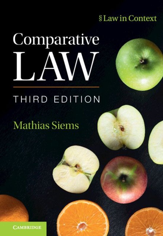 Couverture du livre 'Comparative Law' troisième édition par Mathias Siems, avec des pommes et des oranges.