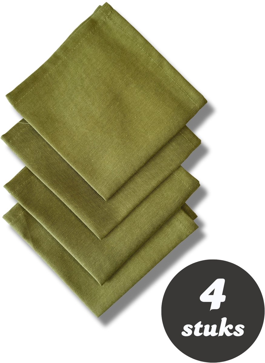 Tavas Servetten - 30 x 30 cm - Set van 4 stuks - Groen - Katoen - Tafeldecoratie