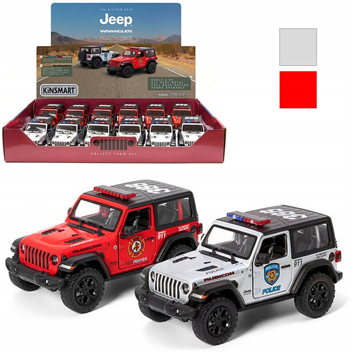 Jeep Wrangler Politie Brandweer Metaal Model 1:34 Speelgoed voor Kinderen