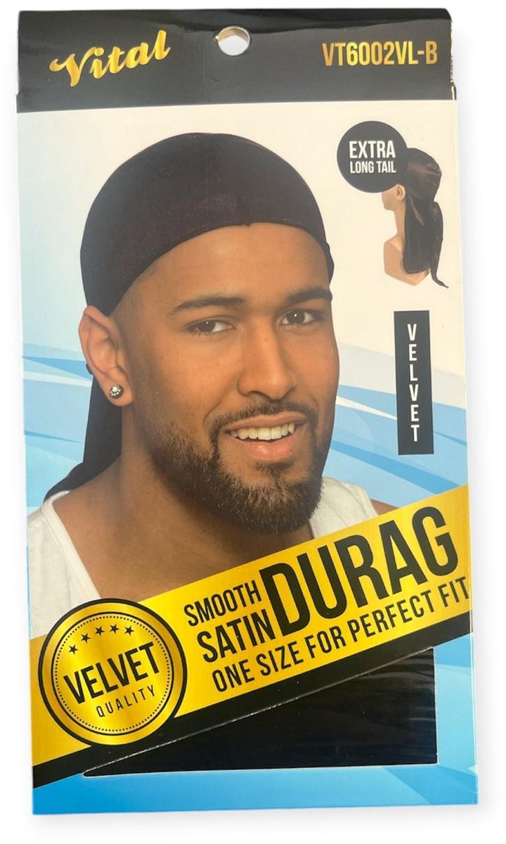 Vital durag Extra Long Tail Velvet Du-Rag Black