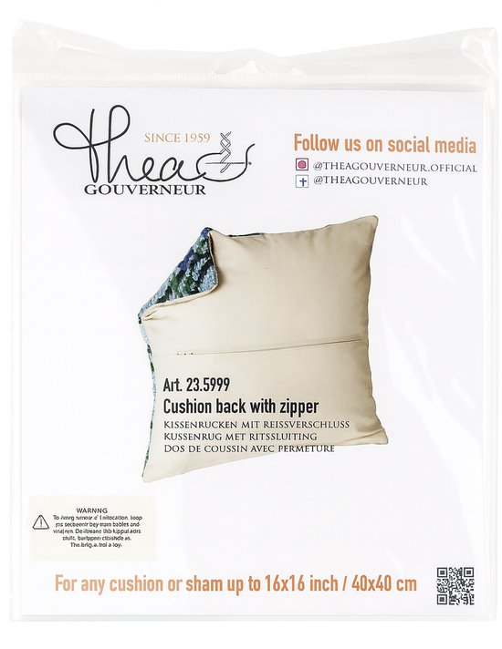 Thea Gouverneur Cross Stitch Kit Pillow Back with Zipper - 23.5999 - Beige - Katoen - Broderie pour adultes