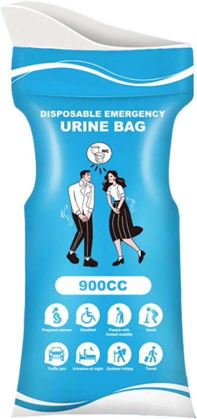 OIMG Plaszak - 10 stuks - uniseks - Draagbaar - Hoge kwaliteit en lekvrij ontwerp - Nood Toilet - Grote capaciteit Plaszak - Comfort Plaszak - Plaszak voor onderweg - Kan staand of zittend zijn - Ideaal voor Thuis, auto, reizen, kamperen - 900ml