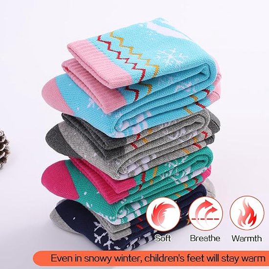 ANTSANG 3 Paar Kinder Merino Wol Ski Sokken Jongens Meisjes Thermische Warme Dikke Winter Sokken voor Snowboarden Skiën(Rood/Blauw/Grijs,29-34