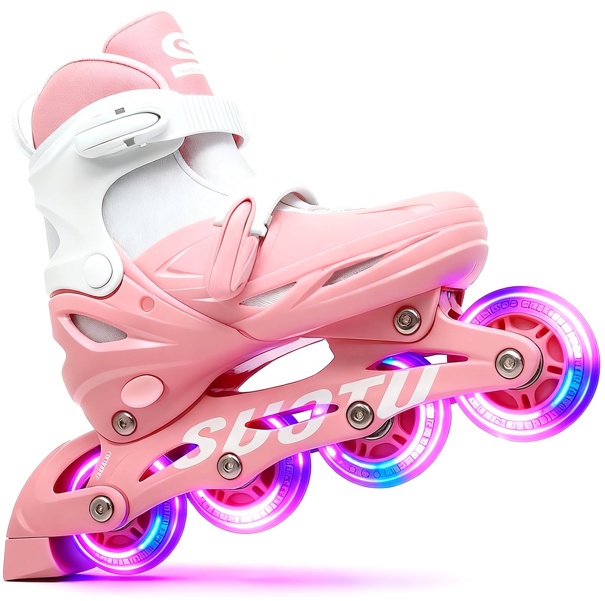 Suotu Inline Skates - Maat 30-33 - lichtgevende wielen - Roze/Wit - XS