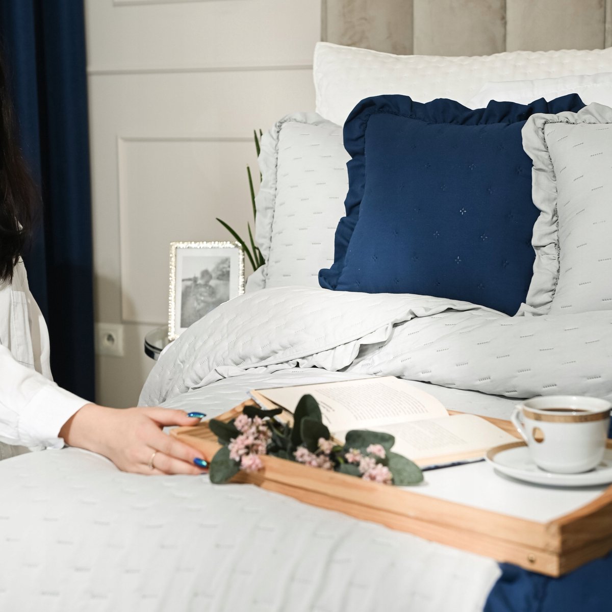 Decoratieve sprei met ruches 170x210 cm - Grijs